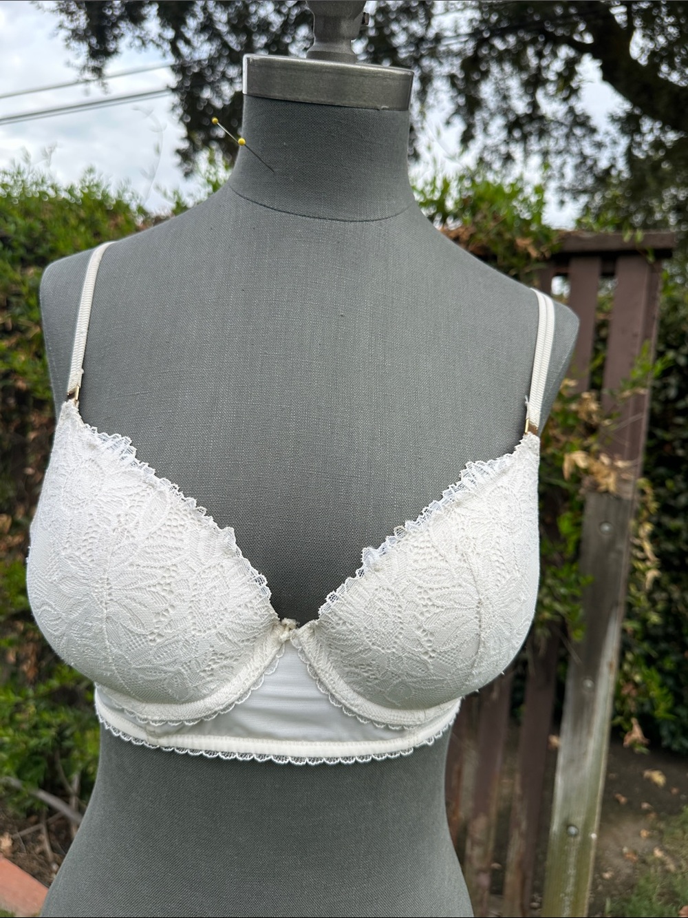 aerie Cream Lace Push-up Longline Underwire Bra